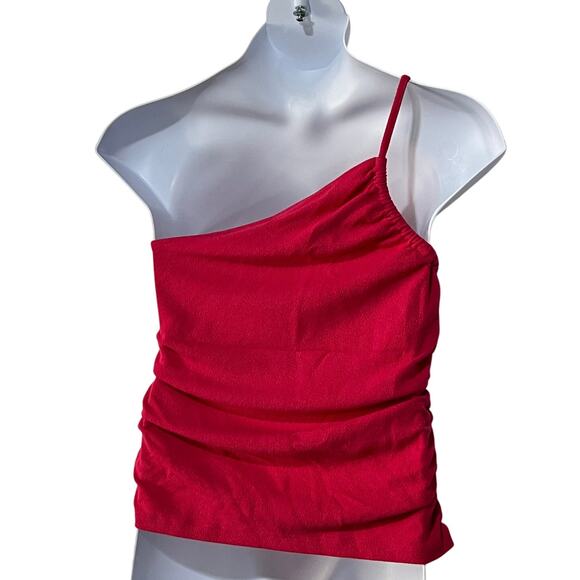 Sanctuary One Shoulder Ruched Asymmetrical Sexy Top Deep Pink Womens XXL NEW - Picture 2 of 12